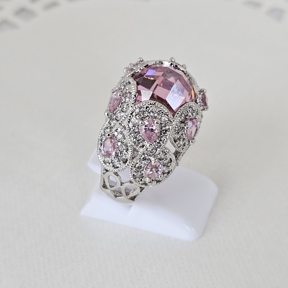 Victoria Wieck Pink Sapphire & White Crystal Ring Sterling Silver Size 8! - Picture 4 of 9